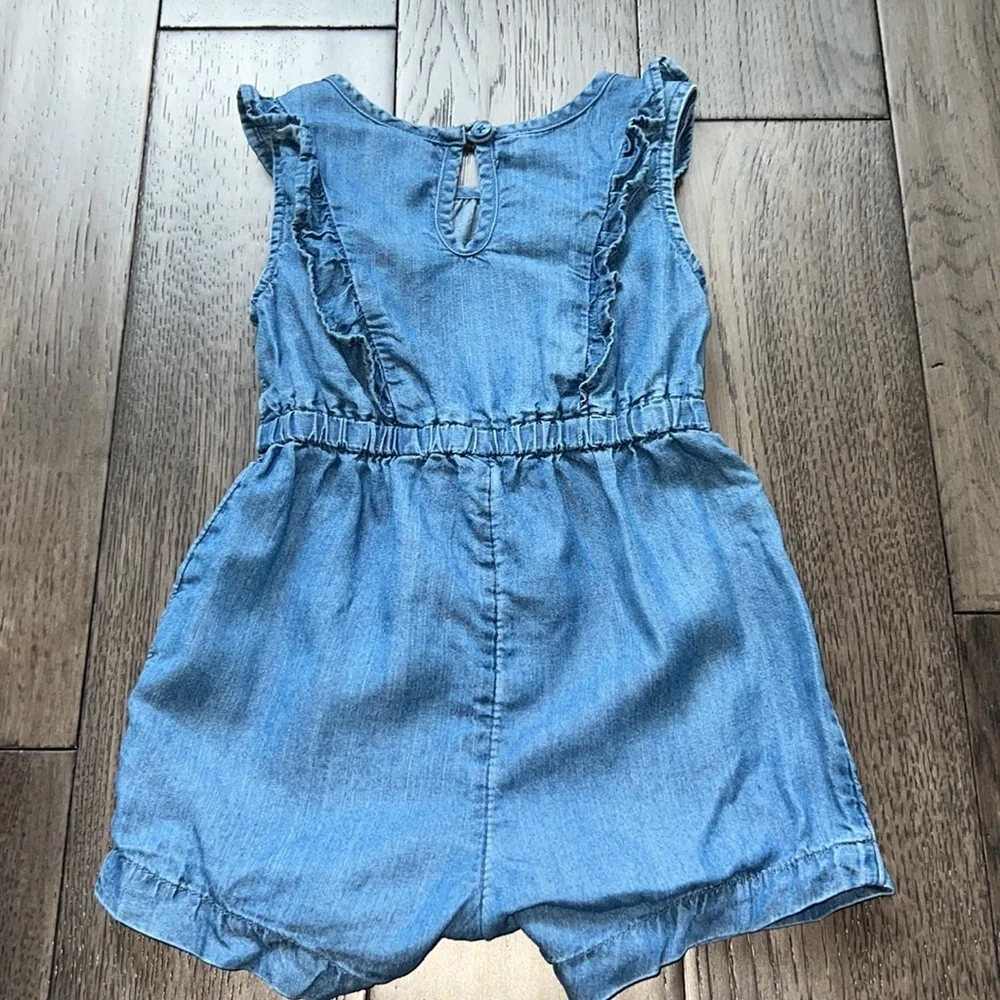 Joe fresh girl distressed like blue Jean ruffle romper